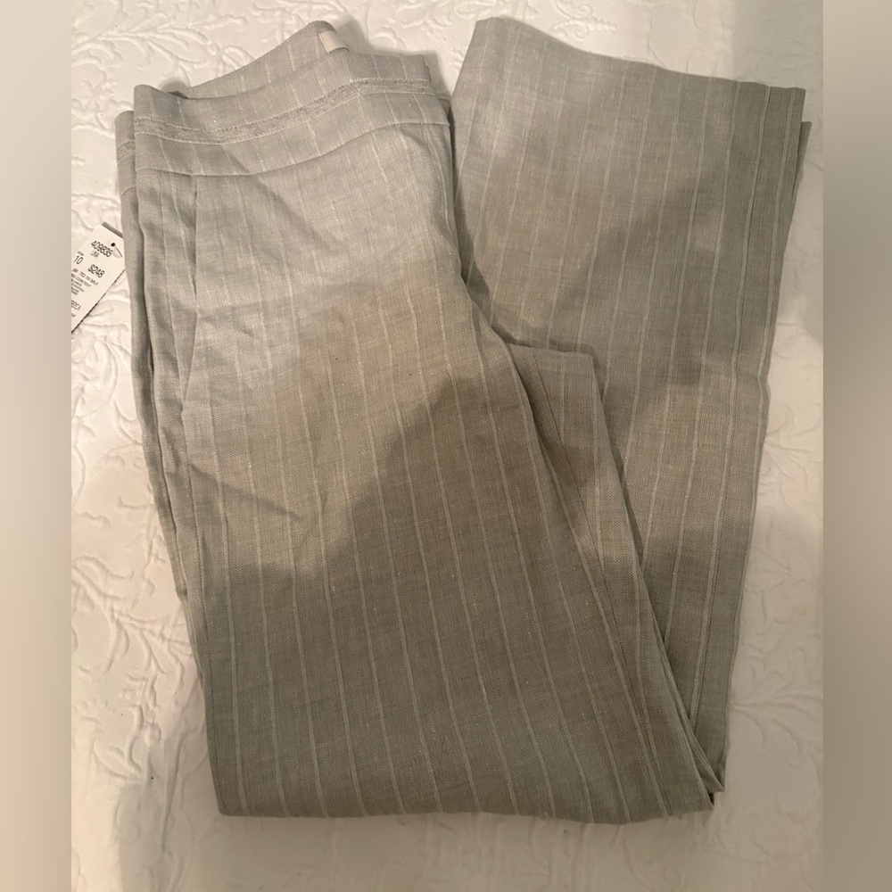 Etcetera Light Gray Striped Linen Pants Size 10 NWT